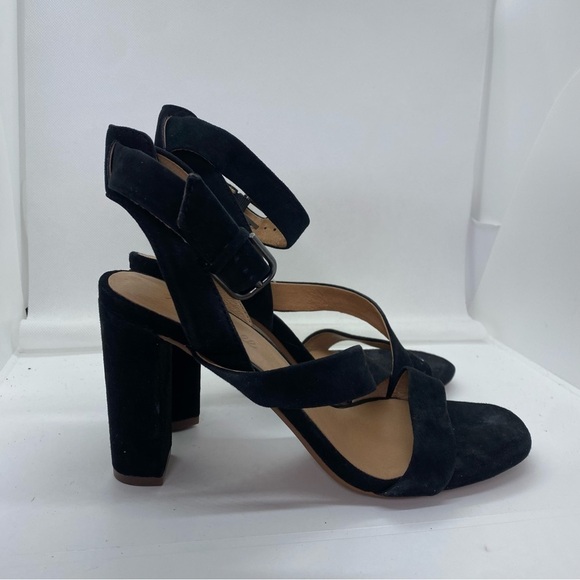 Madewell | Black Suede Liv Heel Ankle Strap Sandal - Picture 1 of 5
